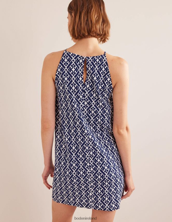 Prussian Blue & Tranquil Geo Clothing Racer Neck Jersey Mini Dress Boden Women L466L61015