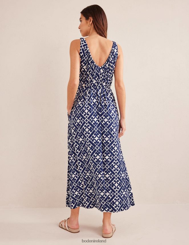 Prussian Blue & Tranquil Geo Clothing V-Neck Jersey Maxi Dress Boden Women L466L6996