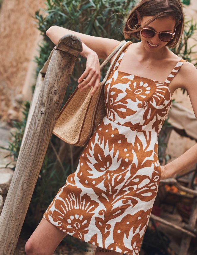 Pumpkin & Oak Terrace Clothing Strappy Linen Mini Dress Boden Women L466L612