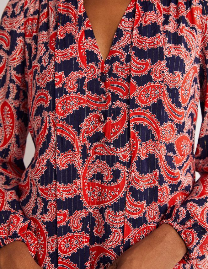 Red & Paisley Cluster Clothing Tie Neck Mini Dress Boden Women L466L61685