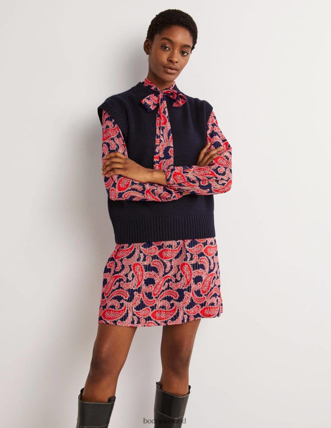 Red & Paisley Cluster Clothing Tie Neck Mini Dress Boden Women L466L61685