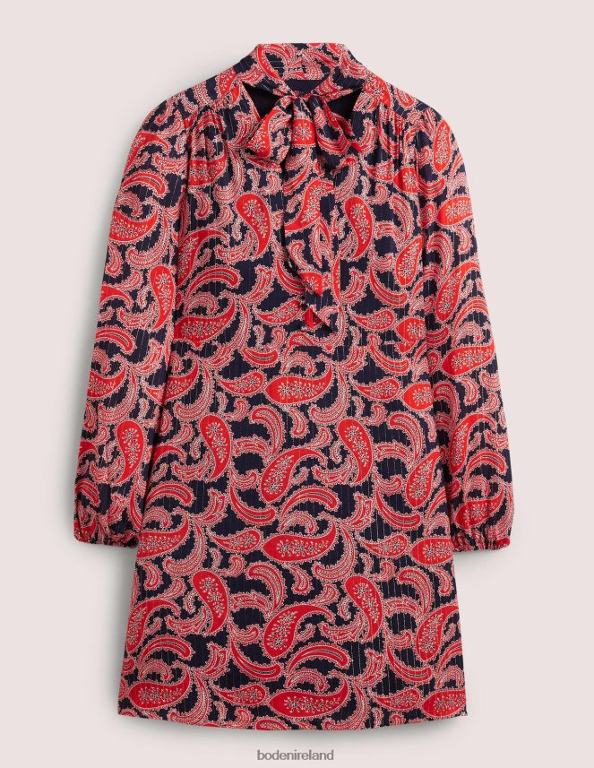 Red & Paisley Cluster Clothing Tie Neck Mini Dress Boden Women L466L61685