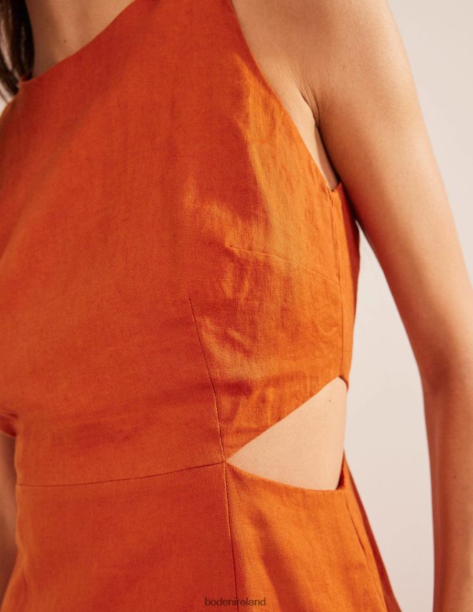 Rust Clothing Cut Out Linen Midi Dress Boden Women L466L61458