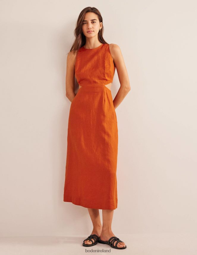 Rust Clothing Cut Out Linen Midi Dress Boden Women L466L61458