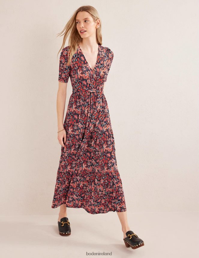 Rust & Oriental Lily Clothing Tiered Wrap Jersey Maxi Dress Boden Women L466L61148