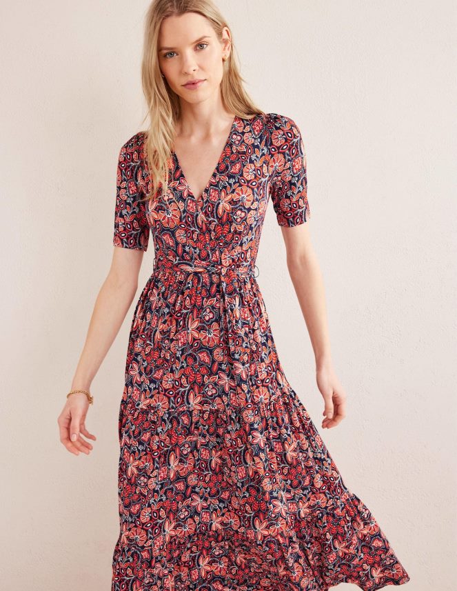 Rust & Oriental Lily Clothing Tiered Wrap Jersey Maxi Dress Boden Women L466L61148