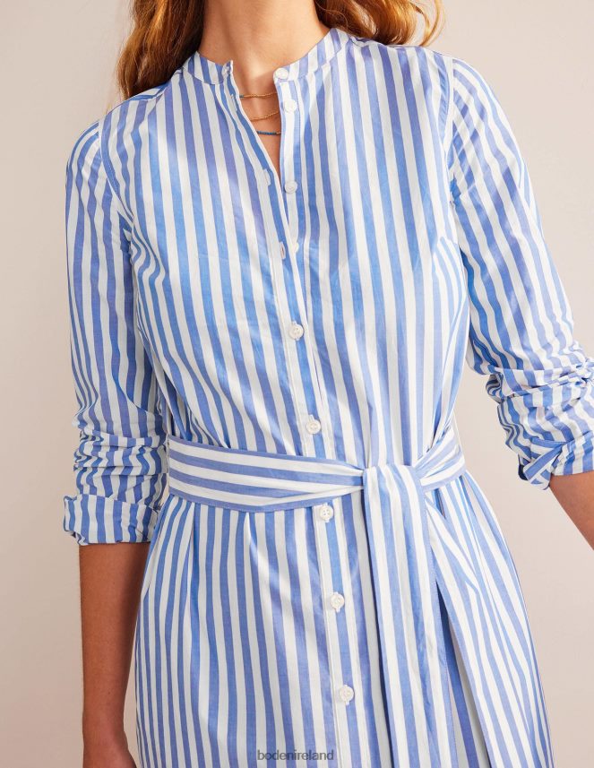 Sapphire and Ivory Stripe Clothing Cotton Belted Shirt Dress Boden Women L466L667