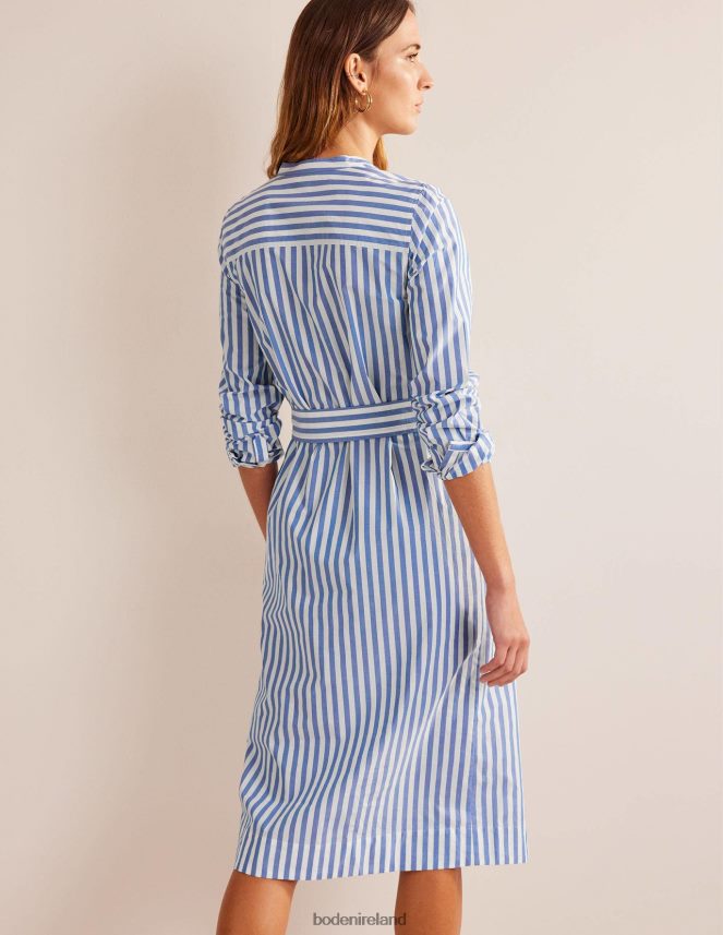 Sapphire and Ivory Stripe Clothing Cotton Belted Shirt Dress Boden Women L466L667