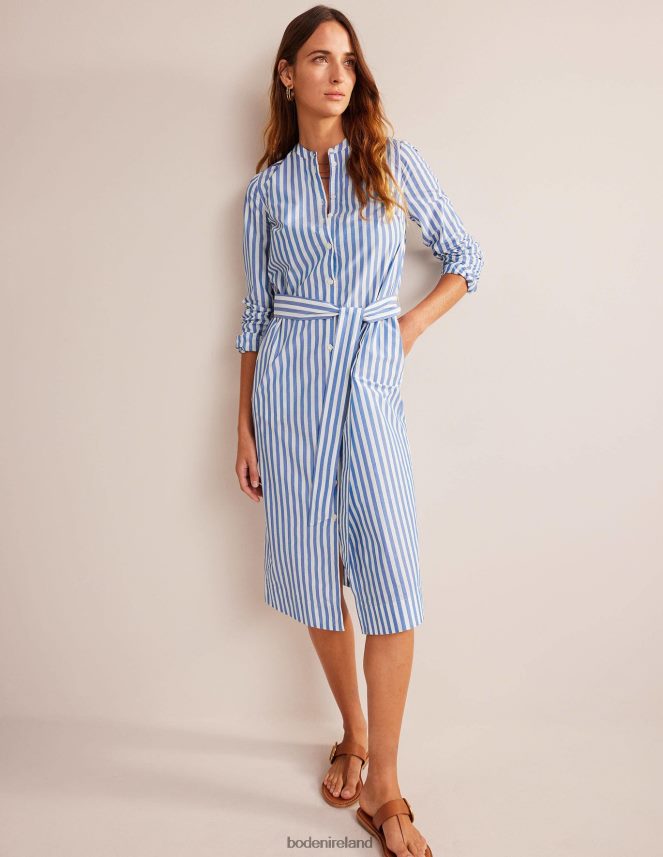 Sapphire and Ivory Stripe Clothing Cotton Belted Shirt Dress Boden Women L466L667