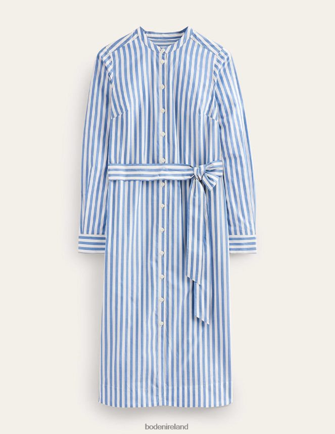 Sapphire and Ivory Stripe Clothing Cotton Belted Shirt Dress Boden Women L466L667