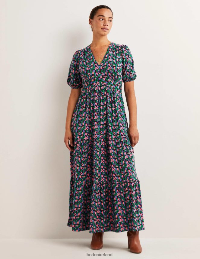 Shady Glade & Tulip Cluster Clothing Tiered Jersey Maxi Tea Dress Boden Women L466L62449