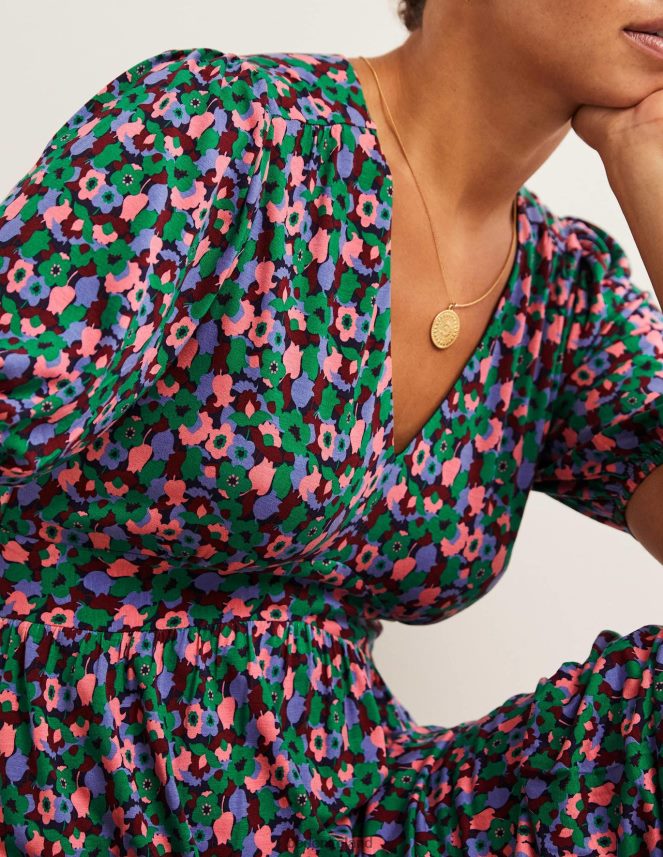 Shady Glade & Tulip Cluster Clothing Tiered Jersey Maxi Tea Dress Boden Women L466L62449