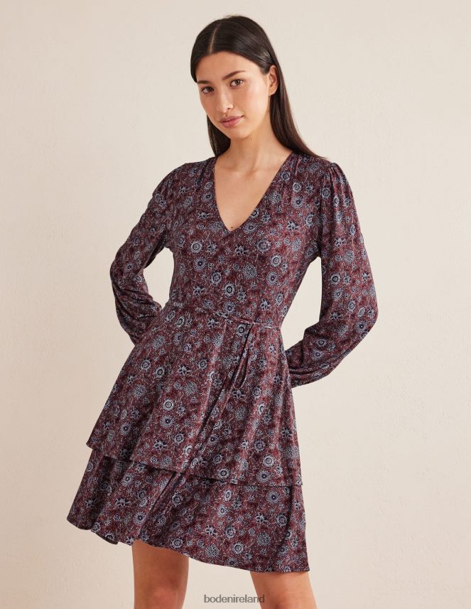 Spiced Apple & Floral Tapestry Clothing Tiered Mini Jersey Dress Boden Women L466L61227