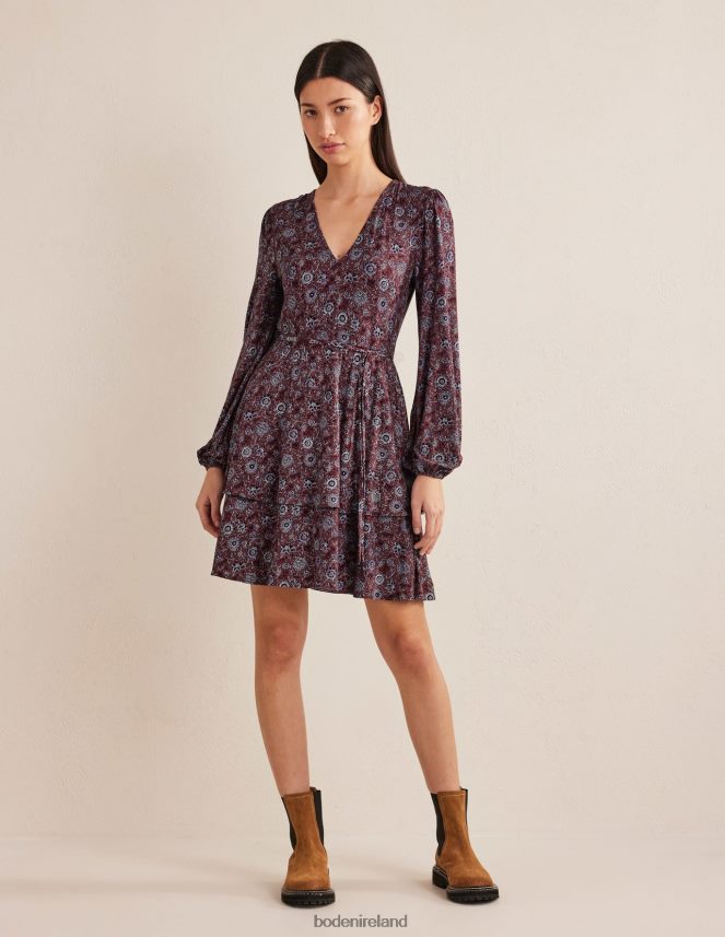 Spiced Apple & Floral Tapestry Clothing Tiered Mini Jersey Dress Boden Women L466L61227