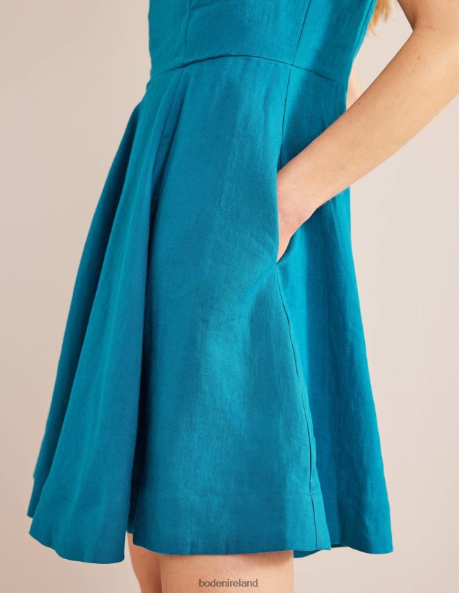 Teal Clothing Fit-and-Flare Linen Mini Dress Boden Women L466L678