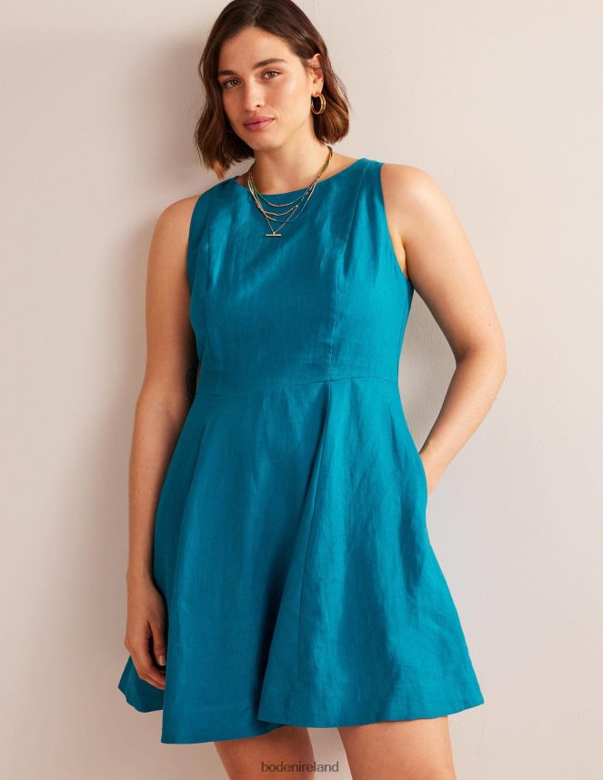 Teal Clothing Fit-and-Flare Linen Mini Dress Boden Women L466L678
