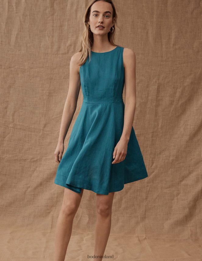 Teal Clothing Fit-and-Flare Linen Mini Dress Boden Women L466L678