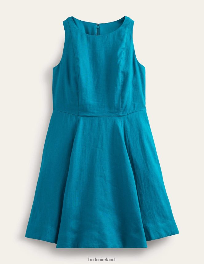 Teal Clothing Fit-and-Flare Linen Mini Dress Boden Women L466L678
