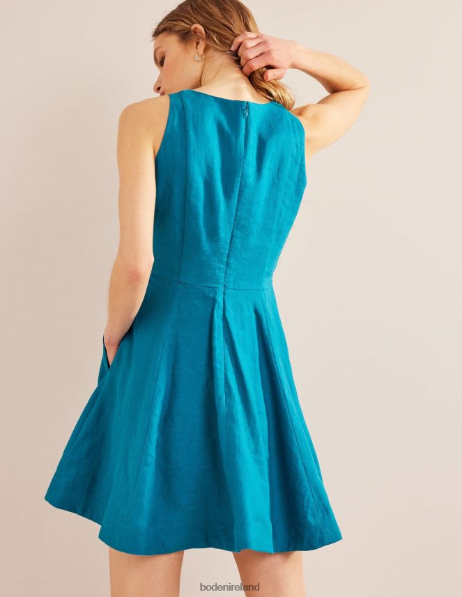 Teal Clothing Fit-and-Flare Linen Mini Dress Boden Women L466L678
