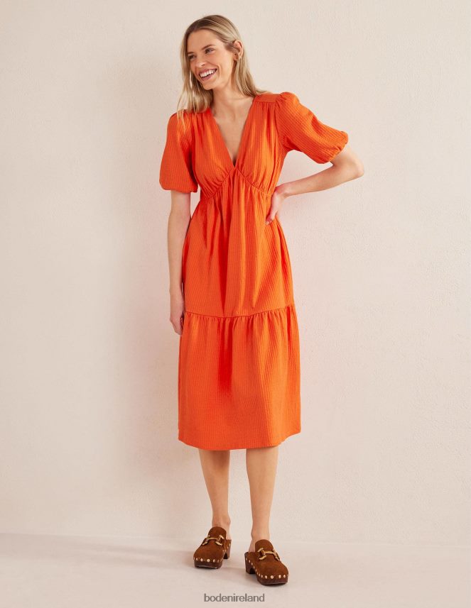 Vermillion Red Clothing Jersey Seersucker Midi Dress Boden Women L466L61219