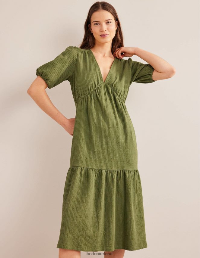 Washed Khaki Clothing Jersey Seersucker Midi Dress Boden Women L466L61194