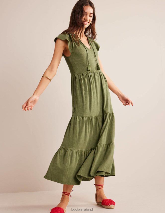 Washed Khaki Clothing Tiered Jersey Midi Dress Boden Women L466L61102