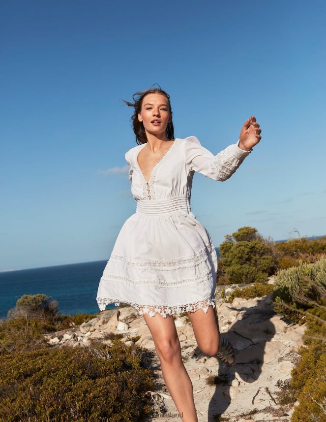 White Clothing Lace Trim Mini Dress Boden Women L466L668