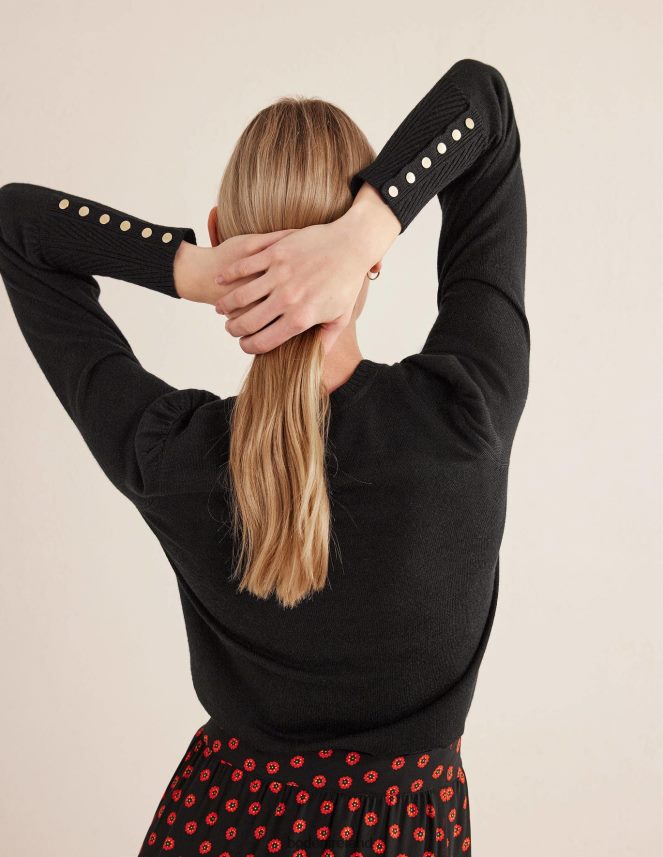Black Clothing Button Cuff Merino Jumper Boden Women L466L61955