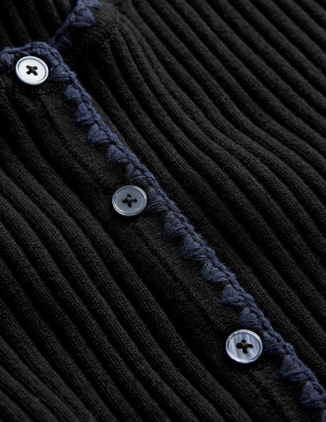 Black Clothing Crochet-Trim Ribbed Cardigan Boden Women L466L6621