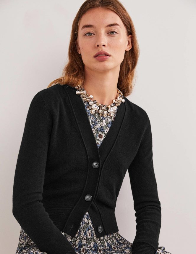 Black Clothing Cropped Cashmere V Cardigan Boden Women L466L62466