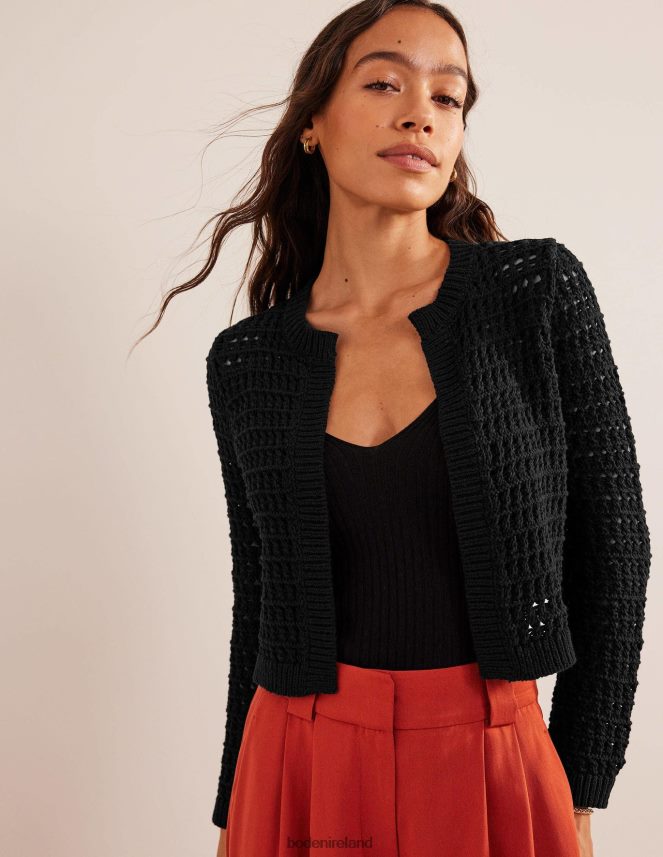 Black Clothing Cropped Crochet Cardigan Boden Women L466L61523