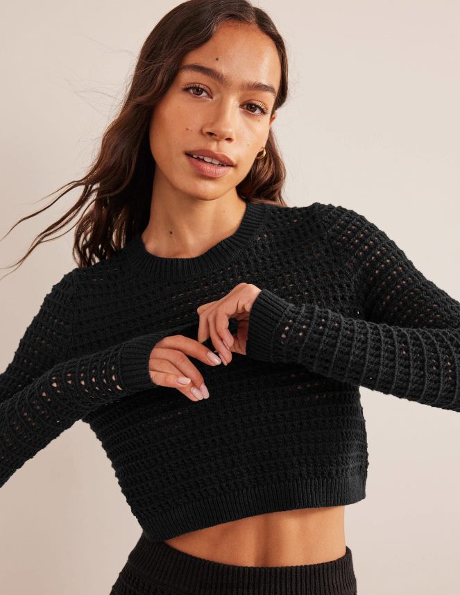 Black Clothing Cropped Crochet Jumper Boden Women L466L62087