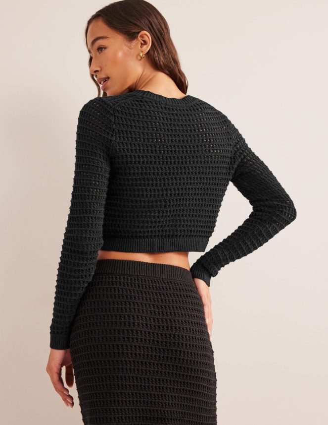 Black Clothing Cropped Crochet Jumper Boden Women L466L62087