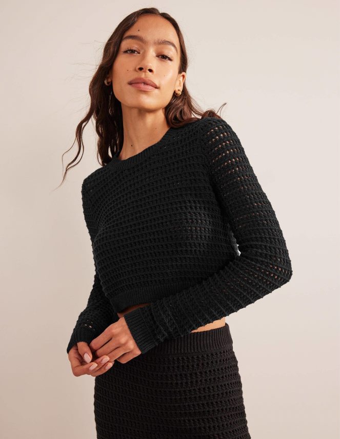 Black Clothing Cropped Crochet Jumper Boden Women L466L62087