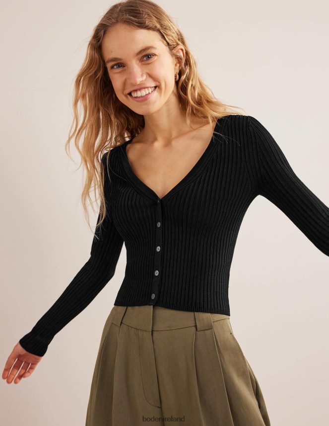 Black Clothing Cropped Wide Neck Rib Cardigan Boden Women L466L61790