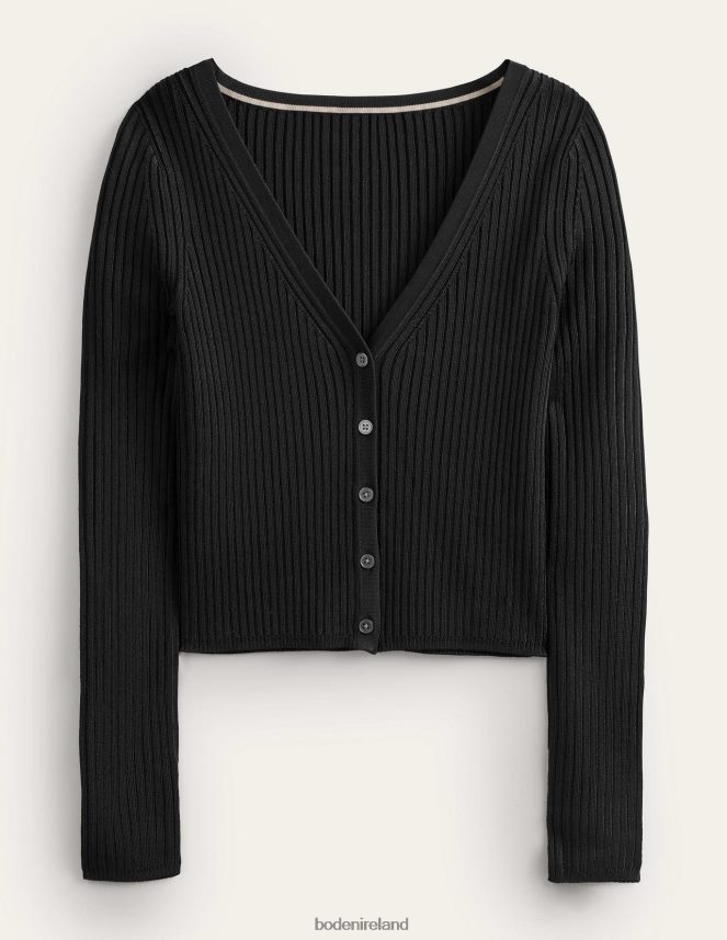 Black Clothing Cropped Wide Neck Rib Cardigan Boden Women L466L61790