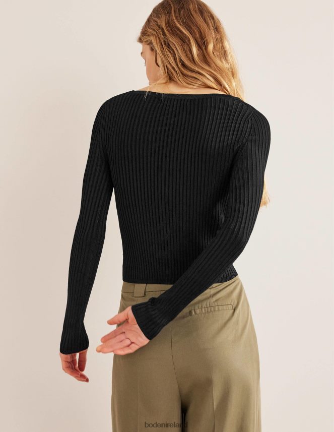 Black Clothing Cropped Wide Neck Rib Cardigan Boden Women L466L61790