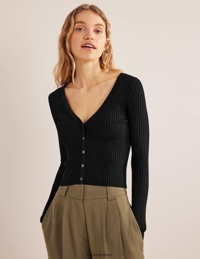 Black Clothing Cropped Wide Neck Rib Cardigan Boden Women L466L61790