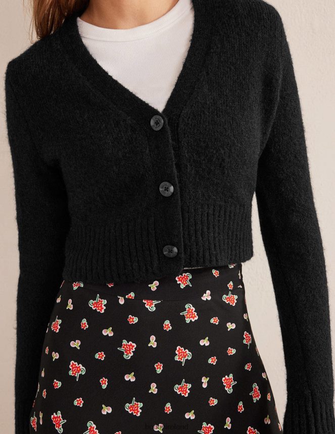Black Clothing Fluffy Cropped V-Neck Cardigan Boden Women L466L61609