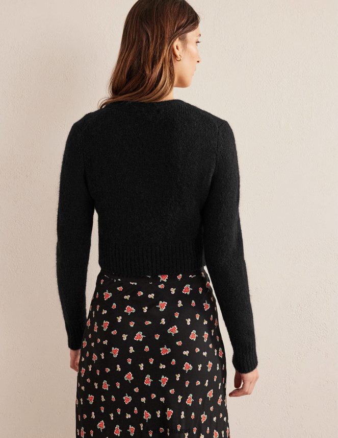 Black Clothing Fluffy Cropped V-Neck Cardigan Boden Women L466L61609