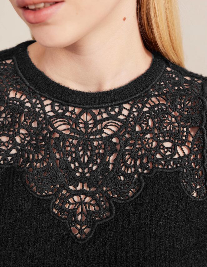 Black Clothing Lace Panel Fluffy Jumper Boden Women L466L61995