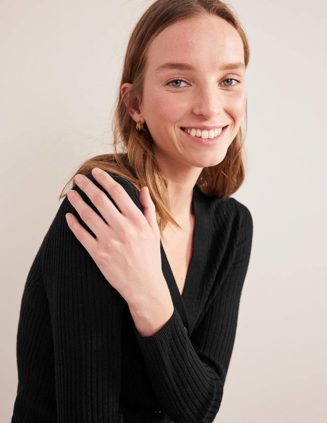 Black Clothing Ribbed Merino V Cardigan Boden Women L466L61291