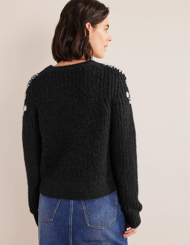 Black & Ivory Embroidery Clothing Fluffy Rib Embroidered Jumper Boden Women L466L61931