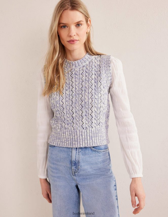 Blue Blizzard & Ivory Marl Clothing Cable Knit Tank Boden Women L466L62027