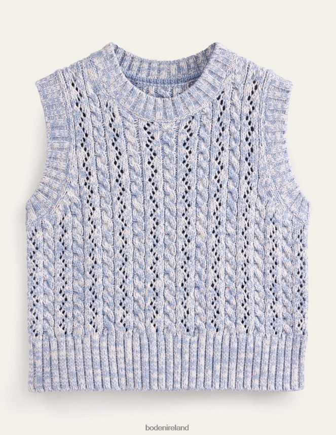 Blue Blizzard & Ivory Marl Clothing Cable Knit Tank Boden Women L466L62027