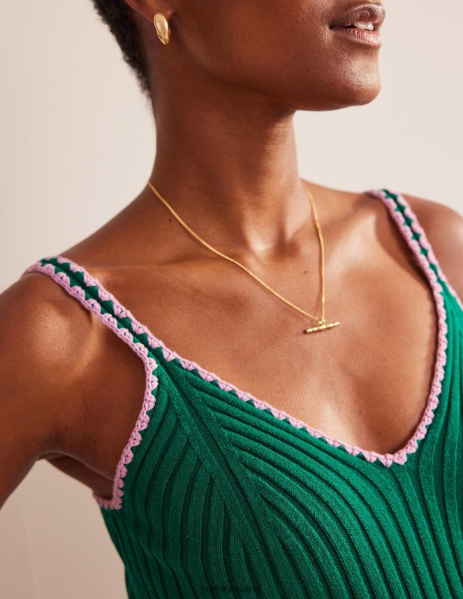 Bright Emerald Clothing Crochet-Trim Knit Crop Vest Boden Women L466L6630