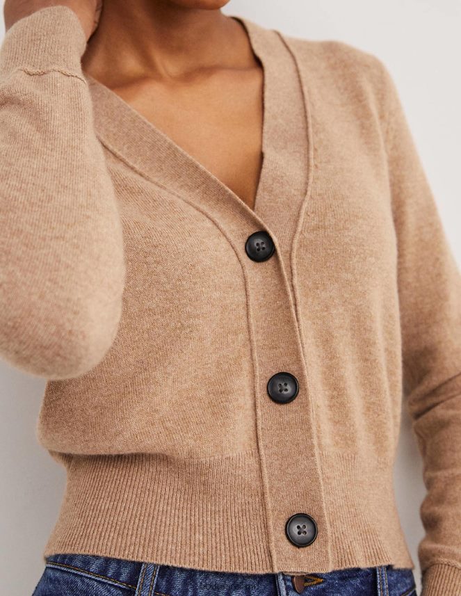 Camel Melange Clothing Cropped Cashmere V Cardigan Boden Women L466L61610
