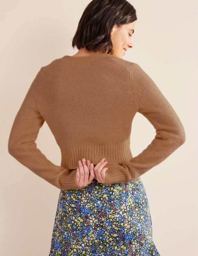 Camel Melange Clothing Fluffy Cropped V-Neck Cardigan Boden Women L466L61817