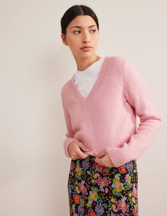 Cameo Pink Clothing Fluffy Cropped V-Neck Jumper Boden Women L466L61743