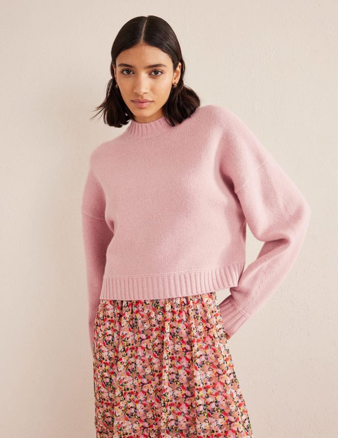 Chalky Pink Clothing Brushed Wool Cropped Jumper Boden Women L466L61550